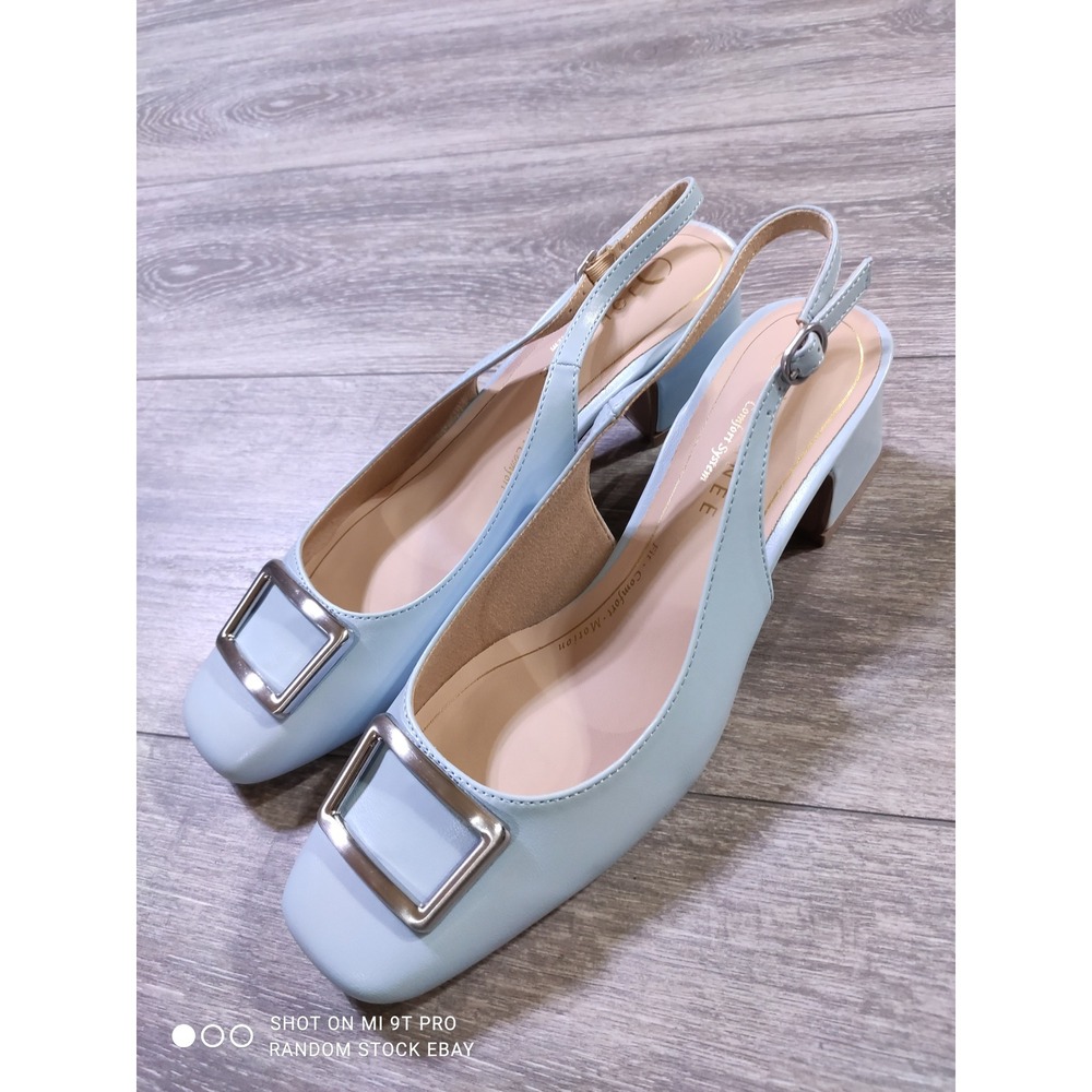 Journee Collection Everlee Blue Slingback Block Heel Pumps Square Toe Size 8.5 M